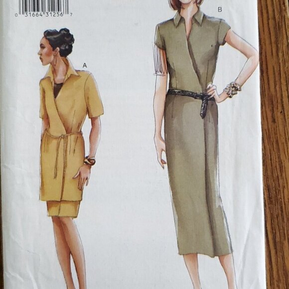 90s Vogue Pattern 7227 Collared Wrap Tunic Dress Straight Skirt Belted 8 10 12 - Picture 1 of 3